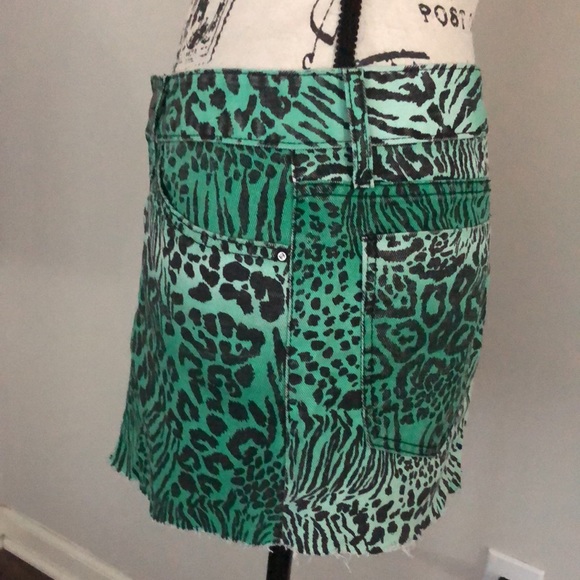 Vintage 90’s  Animal Print Denim Mini Skirt Jade Green Black Size Small S - Picture 10 of 14